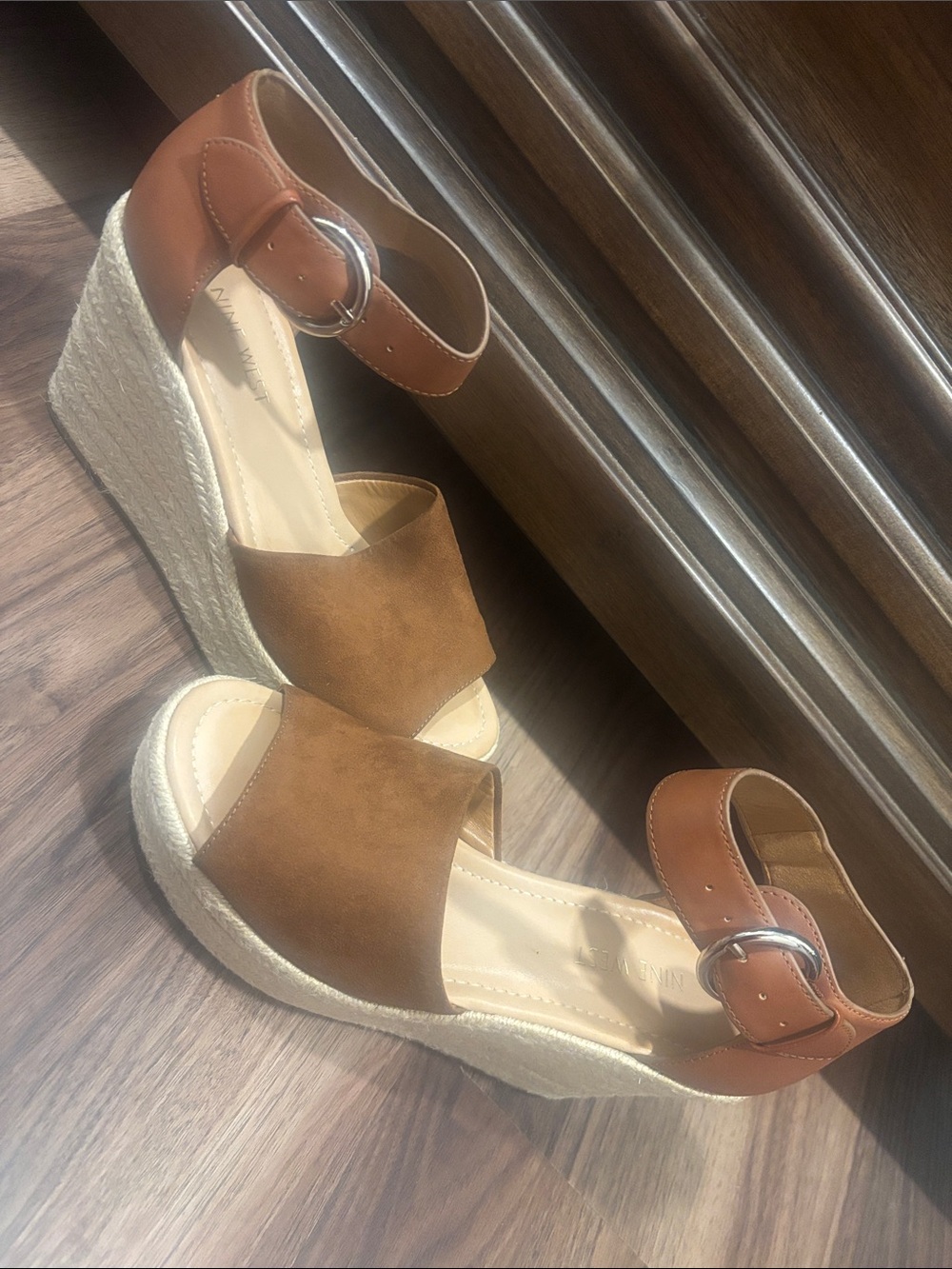 Women's Tan Espadrille Wedge Sandals with Ankle Strap